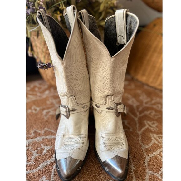 Very Rare, Vintage Code West White Leather Cowboy Boots, Size 8 - Picture 2 of 10